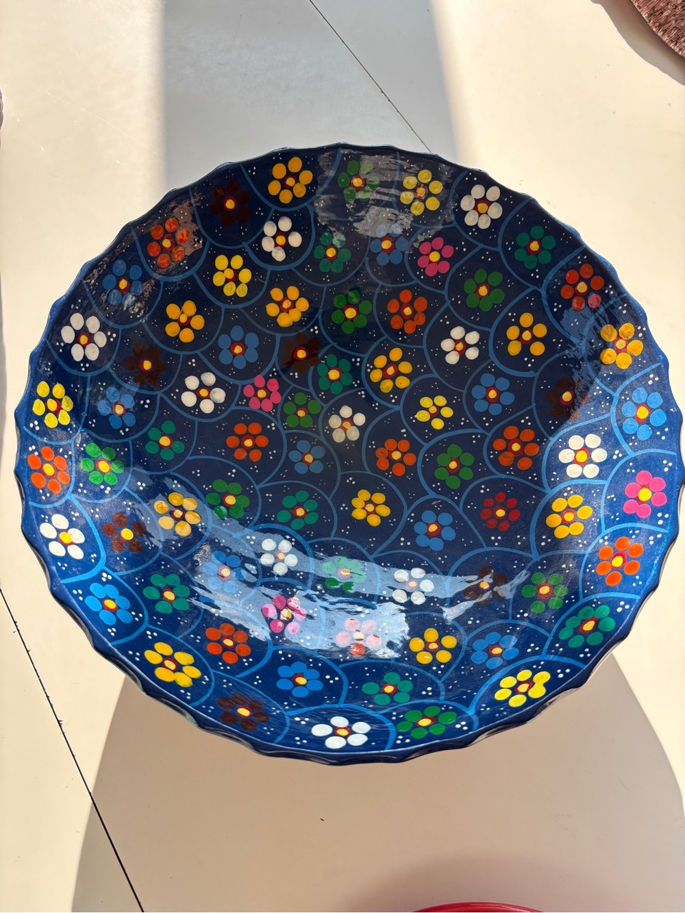 Hand-Painted Blue Floral Ceramic Bowl — Vibrant Multicolor Design